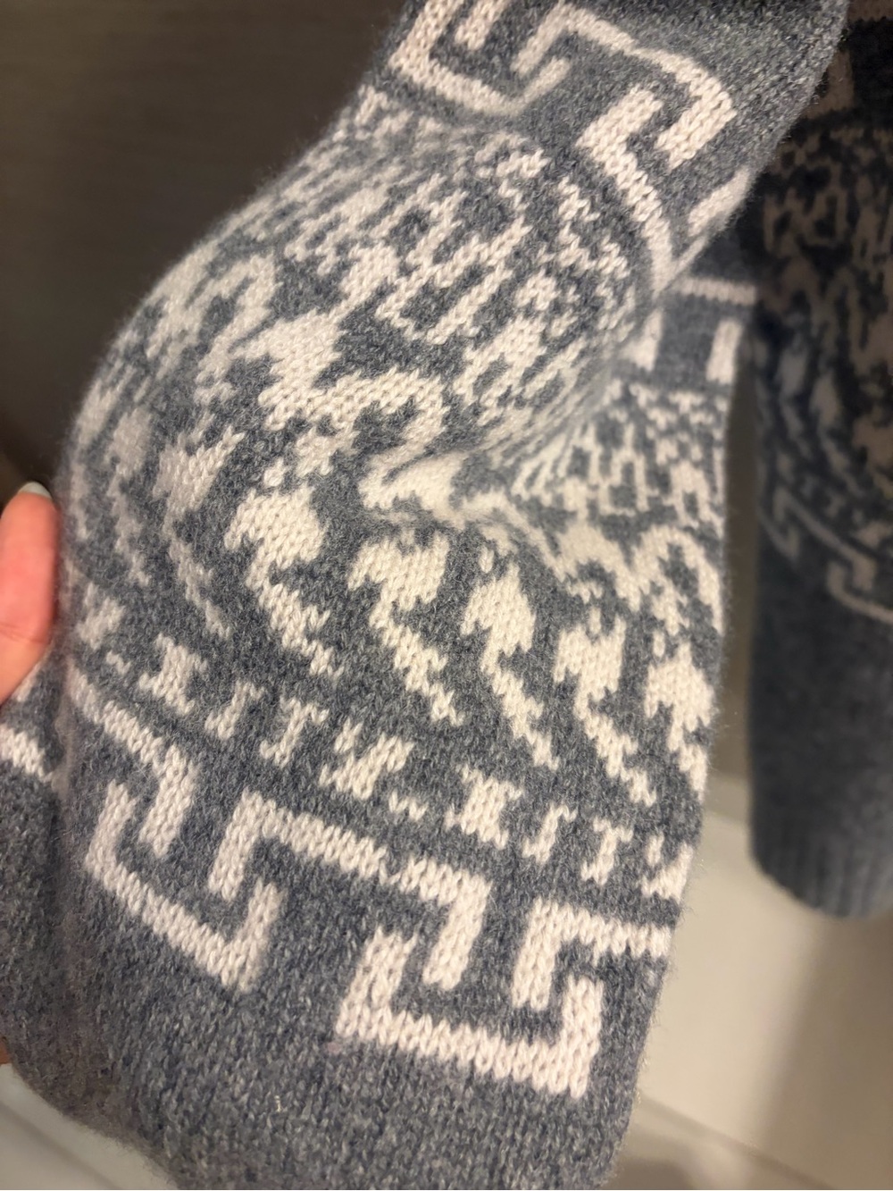 NakedCashmere Gray cashmere Crewneck Sweater with White Fair Isle Band - Picture 5 of 8